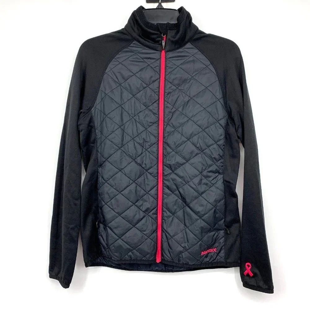 Marmot Jacket Breast Cancer Awareness Black Quilted Zip Front Long Sleeve